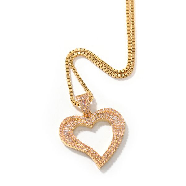 

new zircon arc hollow love heart fashion pendant necklace shiny cubic zirconia iced hip hop ins simple personality box chain women and men p, Silver