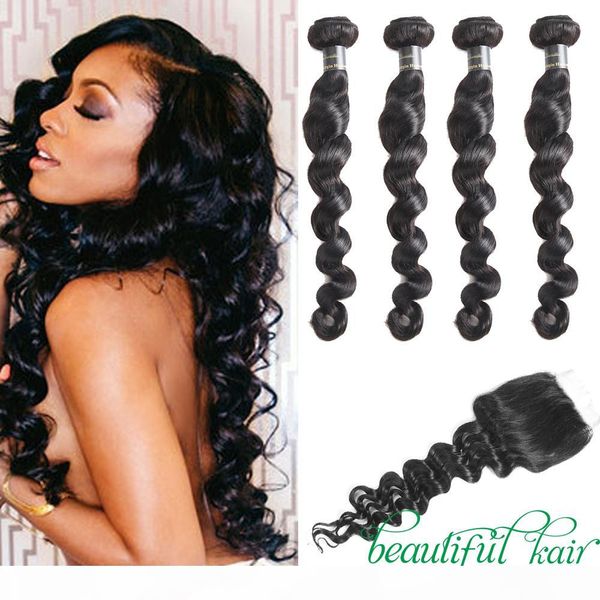 

malaysian 9a unprocessed virgin human hair bundles with closure kinky curly water deep wave loose wave with closure hair extensions, Black