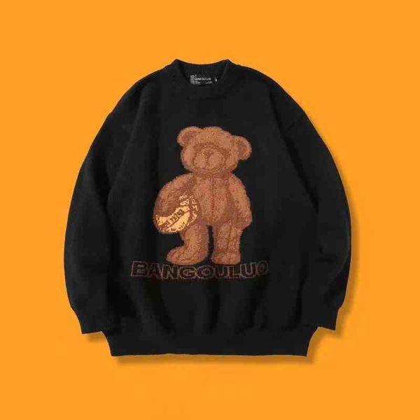 

fashion lovely bear sweater men and women 2021 winter pullover couples s oversized student black popular