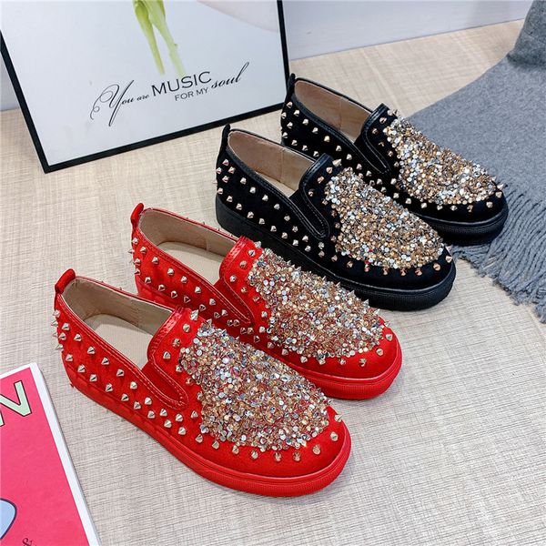 

party platform rivet luxurys designers casual shoes glitter genuine leather sneakers mens women trainers shimmer flat chaussures, Black