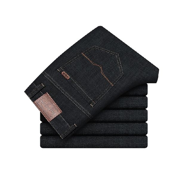 

men's straight jeans loose large size casual pants tencel business navy blue solid color fashion simple