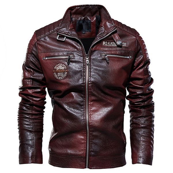 

2021 new autumn new casual motor distressed jacket coat winter vintage outwear faux leather jackets men 6y9k, Black
