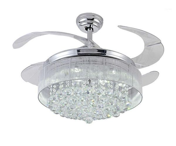 

electric fans 100% crystal ceiling fan decorative silver body retractable blades light living room led dining room1