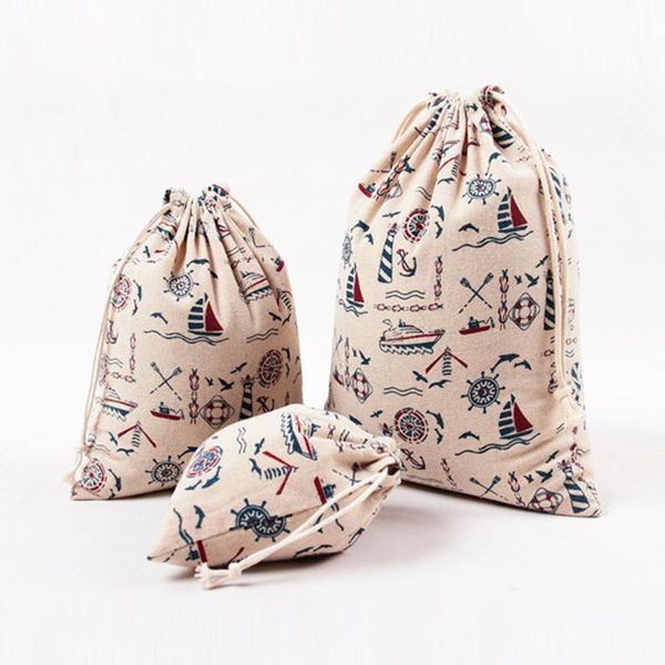 

5pcs jewelry wedding christmas gift bags new boat color burlap cotton bags pouches with drawstrings linen cotton h028