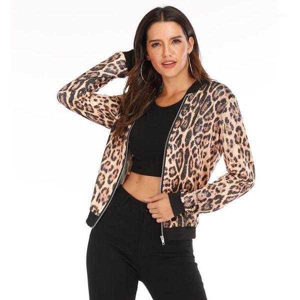 

women's jackets rose leopard spring women's plus size short female coat zipper chaqueta long sleeve polka dot women bomber jacket1, Black;brown
