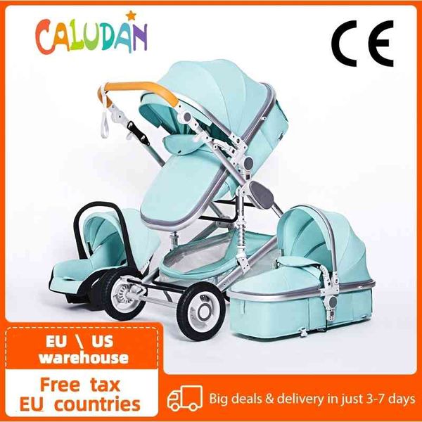 

luxury multifunctional 3 in 1 baby stroller portable high landscape folding carriage red gold newborn