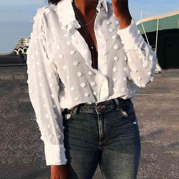 

women deep v neck white jacquard fashion shirt female long sleeve chic shirt polka dot solid mesh blouses