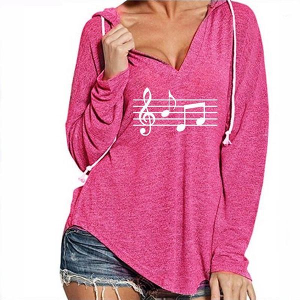 

music note letters print v-neck plus size hoodies women autumn kawaii hoodies for female sweatshirts harajuku clothings1, Black