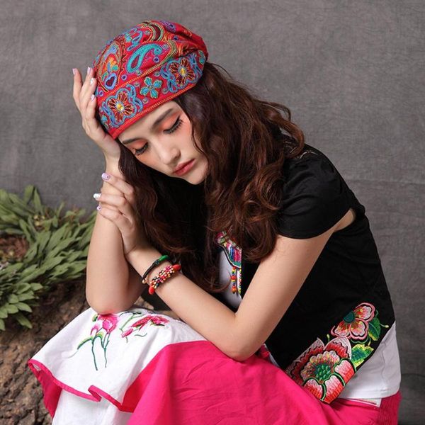 

women mexican style ethnic vintage embroidery flowers bandanas red print hat winter hats for women, Blue;gray