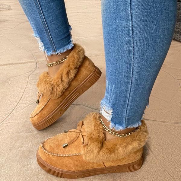 

winter round toe thick bottom plus velvet shoes women's hand-sewn bag snow peas shoes warm flat shoes, Black