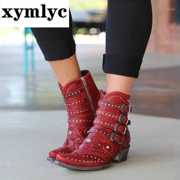 

boots women ankle drop autumn winter buckle low heel shoes cool british rivet design soft short boots1, Black