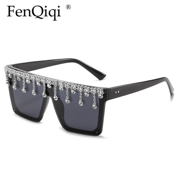 

2021 New handmade diamond sunglasses fashion all-match large frame custom diamond style, White;black