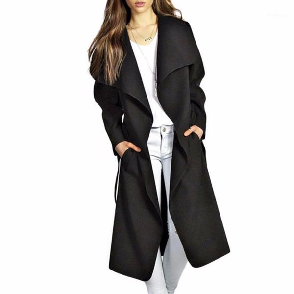 

2xl pocket coats fashion slim solid color large lapel knee-length female spring autumn british personality fashion comfortable1, Tan;black