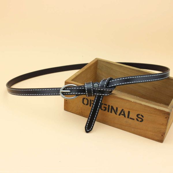 

round women's fine fashion button layer pure cow leather decorative with skirt knot small belt, Black;brown