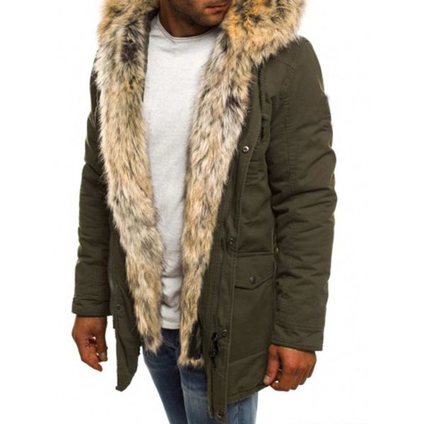 

winter warm men casual hooded windproof outwears down cotton coat male fur parka overcoat men's solid thick fleece jacket, Black