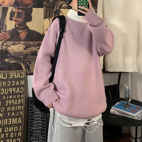 

winter turtleneck sweater men's warmth fashion hit color casual knit pullover men loose korean knitting sweaters mens clothes, White;black