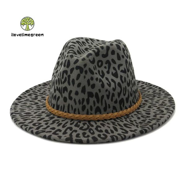 

wide brim hats jazz hat wool felt fedora flat leopard women men elegant party gift and caps, Blue;gray