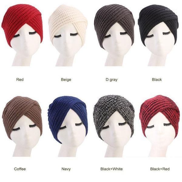 

ldslyjr 2020 new the solid color cross turban cap 7 colors knitting winter hat for women 741, Blue;gray