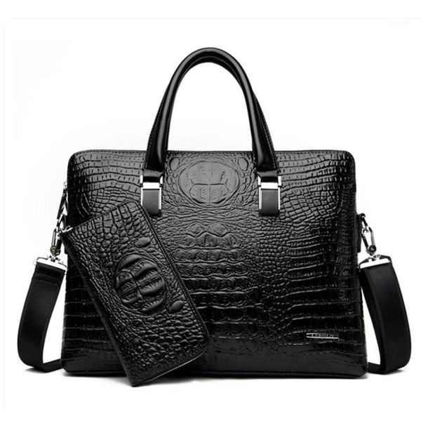 

briefcases crocodile pattern men soft leather shoulder bag business office computer lapvintage handbags1
