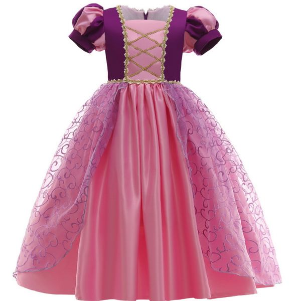 

2021 new spring girl halloween cosplay dress short sleeve cartoon princess party perform kids clothing e2615, Red;yellow