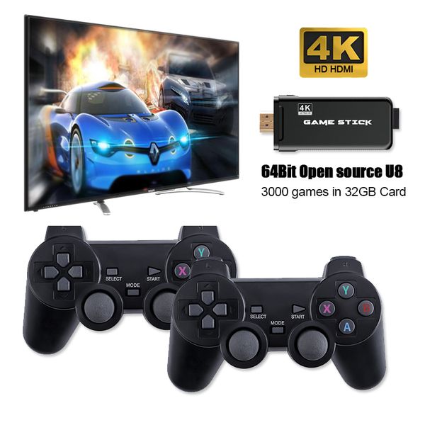 

4k ultra hd u8 game console stick for ps1 emulators hd output double 2.4g wireless gamepad controller tv video game dongle