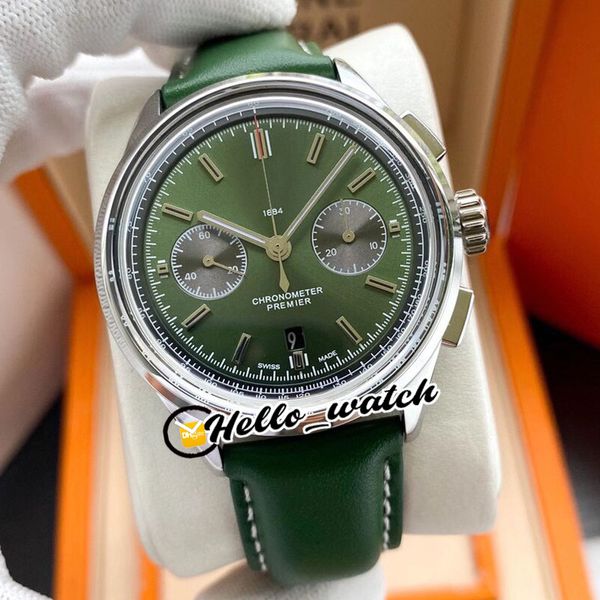 TWF V8 New Premier B01 стальной корпус AB0118A11L1x1 азиатский 7750 автоматический хронограф мужские часы зеленый циферблат зеленые кожаные часы Hello_watch e
