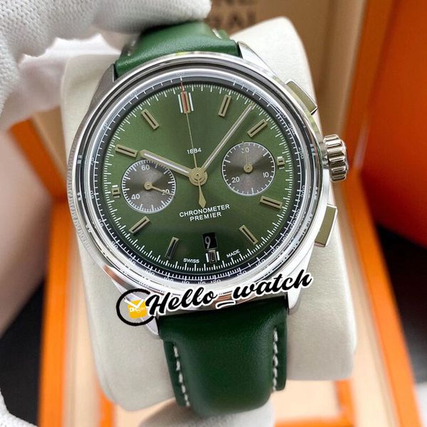 

twf v8 new premier b01 steel case ab0118a11l1x1 asian 7750 automatic chronograph mens watch green dial green leather watches hello_watch e, Slivery;brown