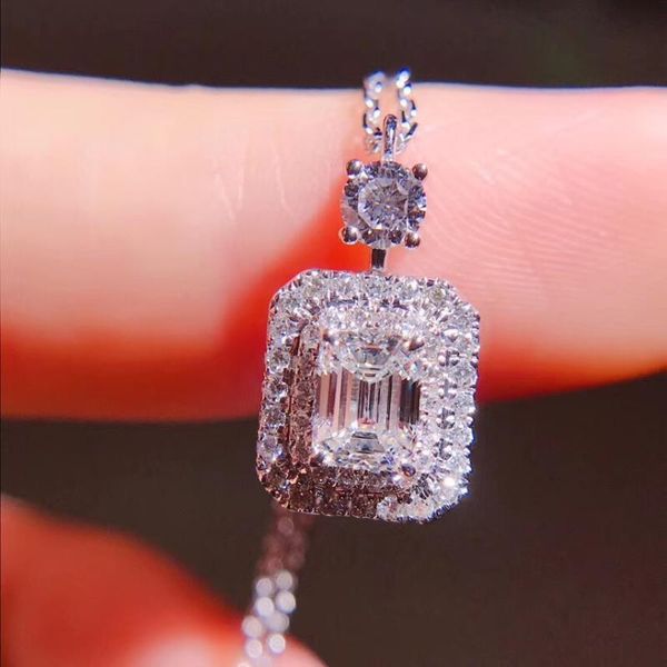 

NEW Solid 925 Sterling Silver Necklace Square Put together white topaz pendant Wedding Jewelry for Women Girl gift