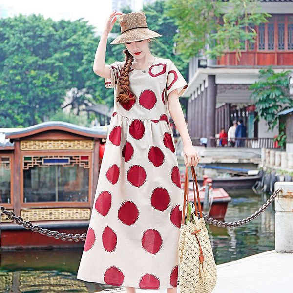 

cotton leprosy short sleeve dress summer 2019 new korean medium length printed skirt, Black;gray