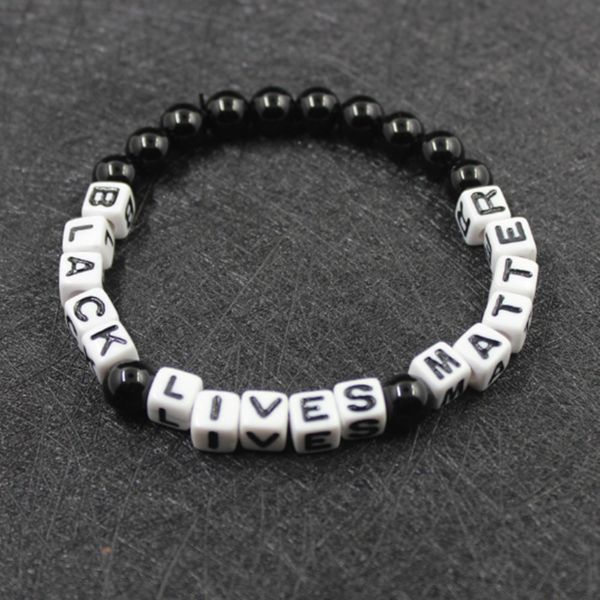 

onyx support the lives matter 8mm black elastic beads bracelet for women or men, Golden;silver