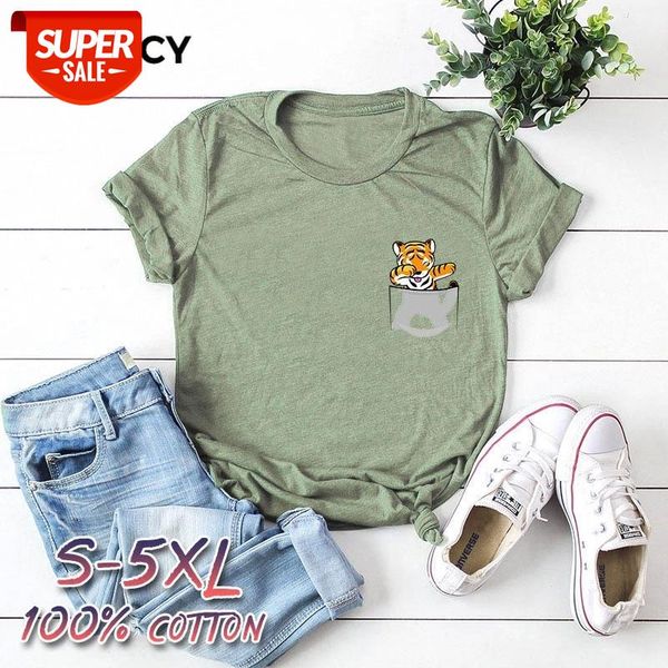 

jfuncy womens t-shirts cartoon tiger pockets print kawaii harajuku female shirts clothes women cotton t-shirt camiseta mujer #zu10, White
