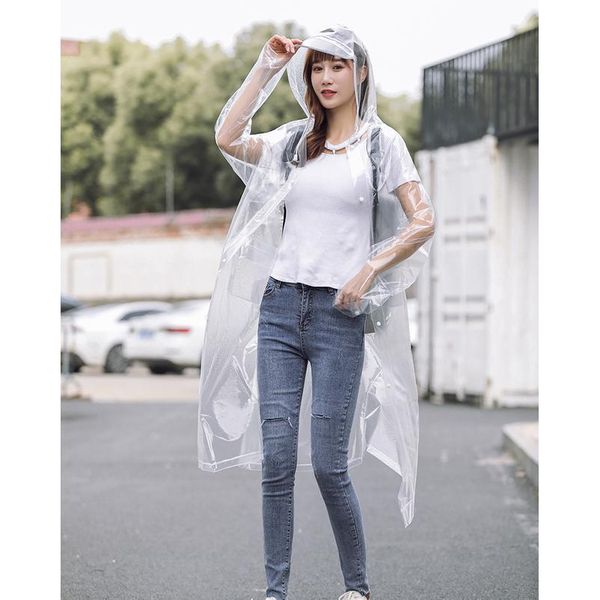 

new quality fashion transparent waterproof clear long women men backpack jacket raincoat with reflective hood drop bbyisa