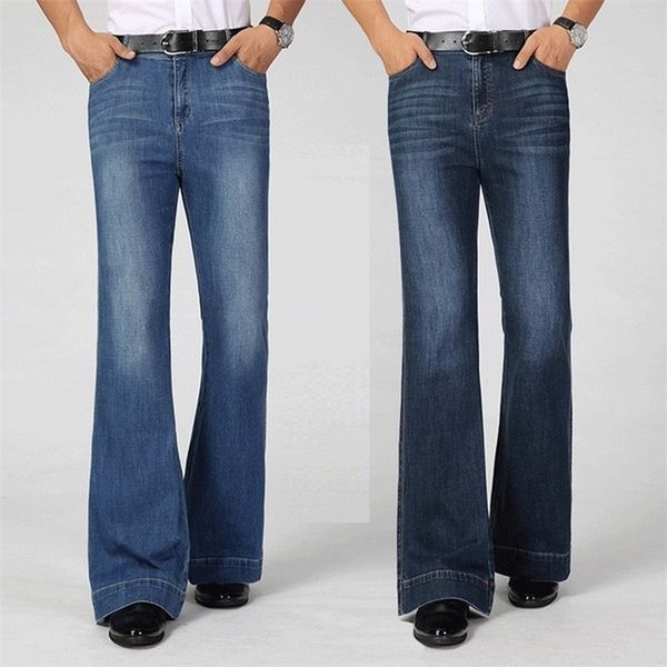 

men jeans high waist boot cut jean wide leg pants spring mens clothing straight denim washed flared trousers blue fashion 220308