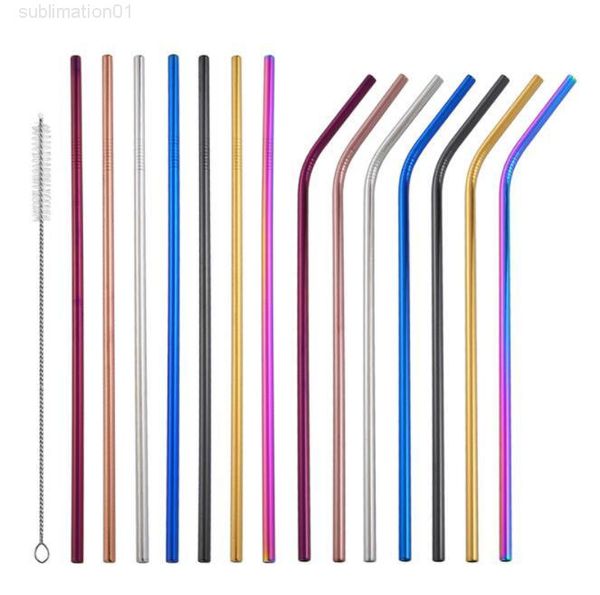 

colorful drinking stainless steel straight bent reusable straws juice milk party bar straw 215*6mm kka6432