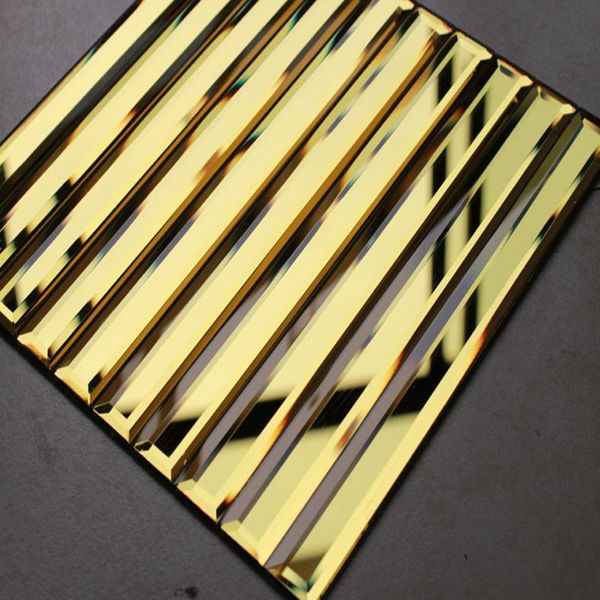 

5 beveled gold mirror strip glass mosaic tiles, showroom shop gate frame lobby hall decoration wall tiles, md-cl01