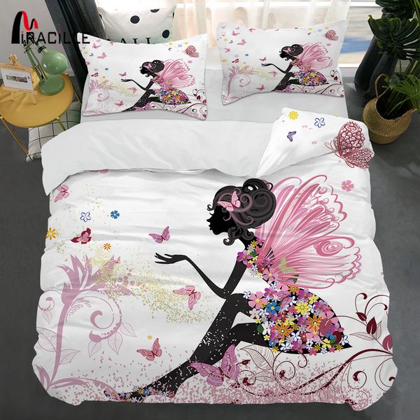 Miracille Rosa Fada Bedclothes 3D Impressão Duveta Capa Fronha Conjunto para Girl Bedroom Conjuntos Home Têxtil Gêmeo Tradicional Tamanho Total 201277