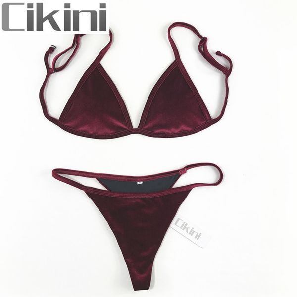 

velvet bikini set 2020 women swimsuit monokini bodysuit swimming suit bathing suits swim halter thong beach swimwear cikini t200708, White;black