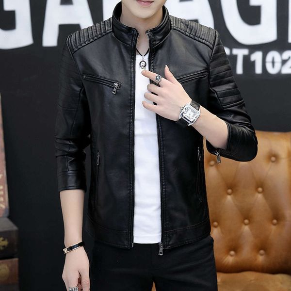 

new clothes autumn and winter korean trend slim pu leather jacket young handsome casual versatile men's coat, Black