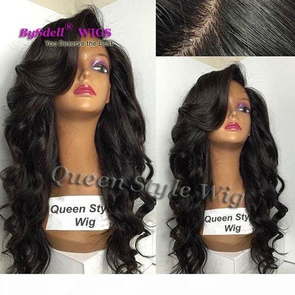

unprocessed 8a brazilian hair lace front full lace virgin human hair wig 130% density long body wave glueless lace wigs for women, Black;brown