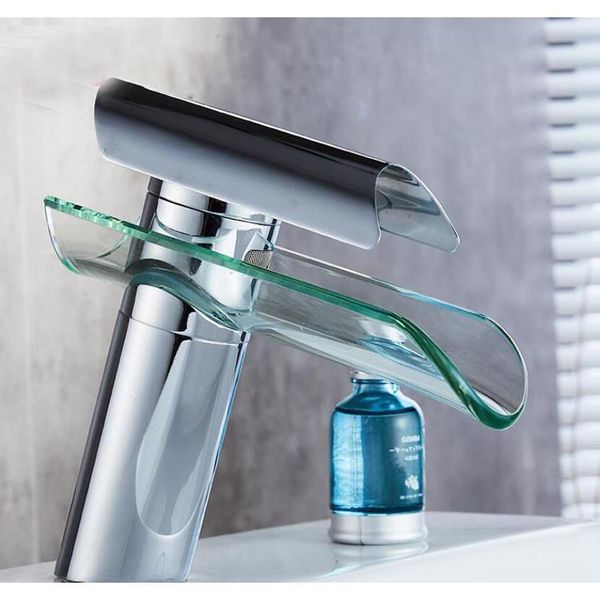 

new glass waterfall brass electroplating faucet bathroom counter basin washing basin and cold mixing jllizc home003