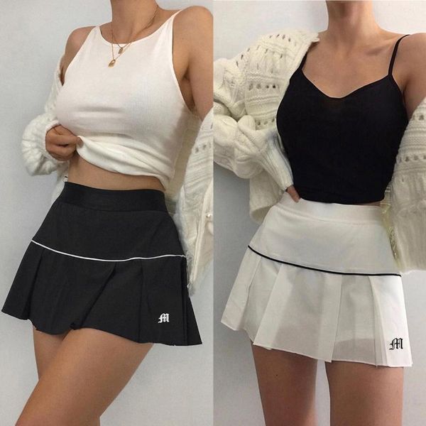 

womail fashion lady solid college style letter small embroidered pleated skirt a-line zipper mini short skirts mujer faldas, Black