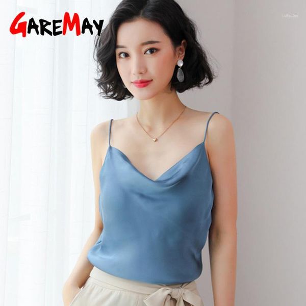 

garemay silk halter women cami satin sleeveless spaghetti strap casual tank women summer camisoles streetwear1, White