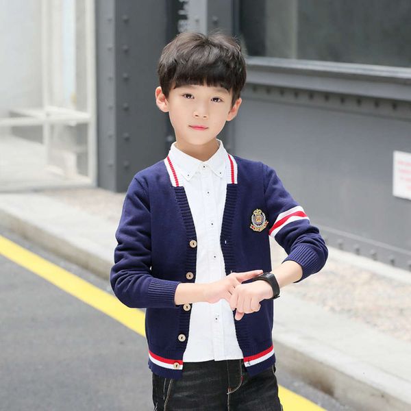 

boys' pure new cotton british college sle knitted cardigan in autumn 2020, Blue