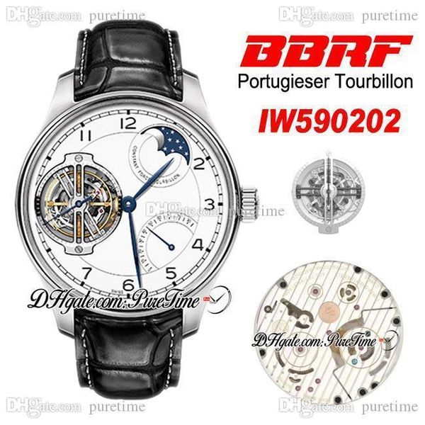 BBRF Constant-Force Tourbillon 590202 150th Anniversary Special Edition, weißes Zifferblatt, Mondphase, A94850, automatische Herrenuhr, Leder, Puretime