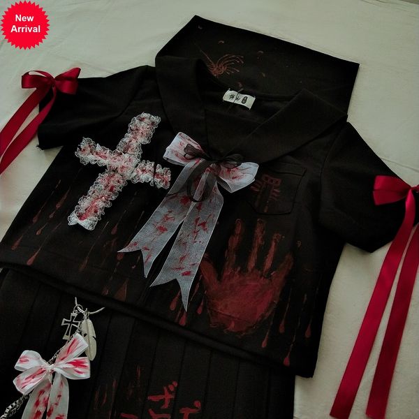 

gothic sailor cosplay costume suitbloody white japanese jk orthodox black hand painted lolita bad uniform shirt punk iwgcj