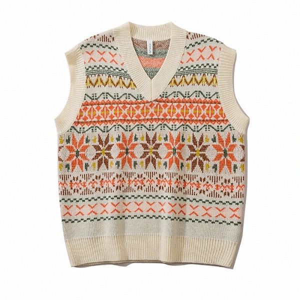 

men's vest knitted geometric stylish vintage style sleeveless sweater cardigans v neck fall winter gray black beige n8ku#, White;black