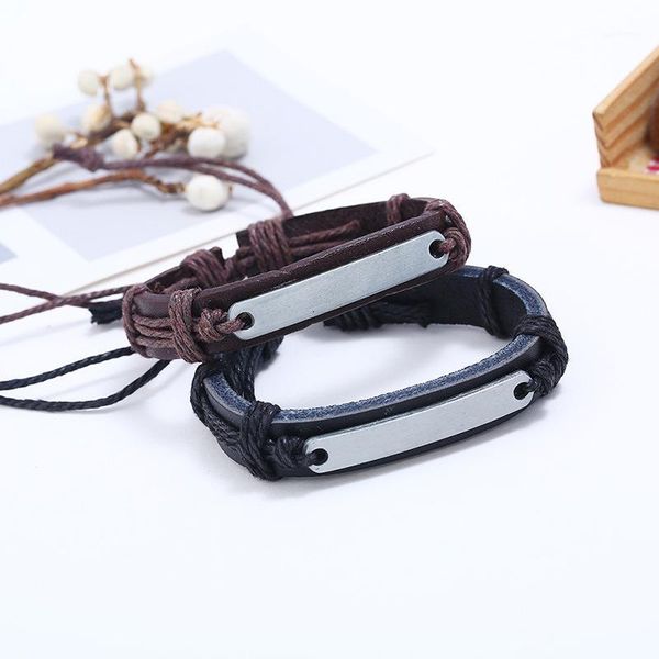 

genuine leather bracelet 25 cm adjustable popular bracelets for women & men gift vintage diy lettering handwoven bracelet1, Black