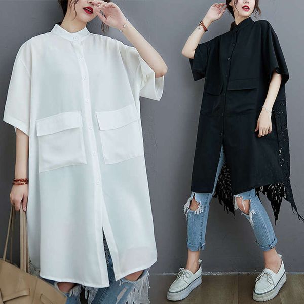 

out back hook cut oversized lace loose mid length shirt dress, Black;gray