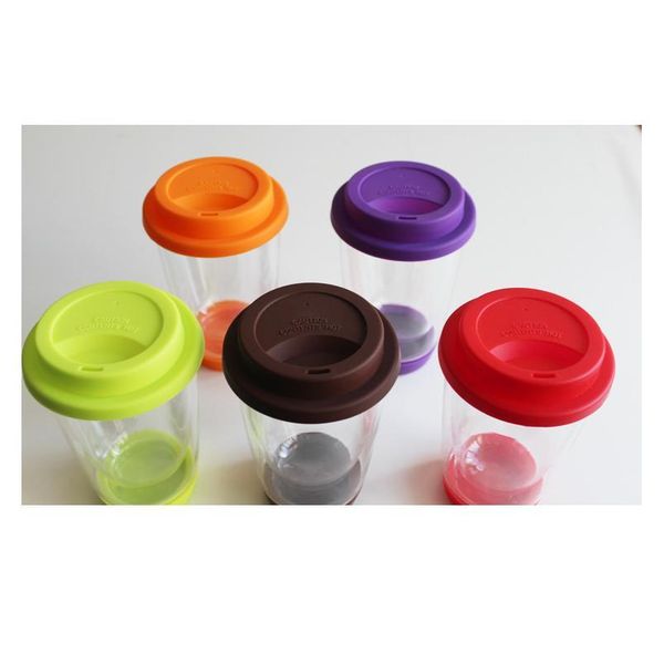 

350ml colorful heat-resistant double wall glass cup with sil cover and bottom clean coffee tea glass mug tea d jllppd