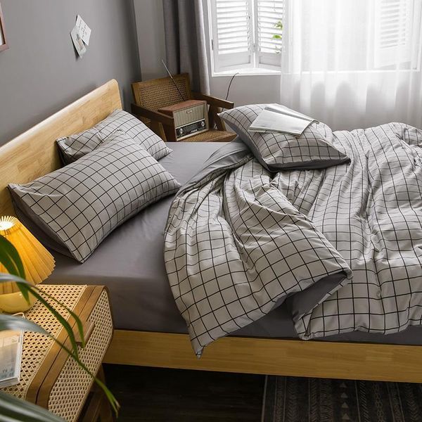

home textile grey white lattice button warm duvet cover pillowcase bed sheet bedding set 3/4pcs single double bedline dropship1
